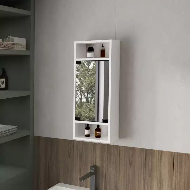 Chic Crate-Pine-Like Medicine Cabinet  Mirrored Door & Open Storage | White