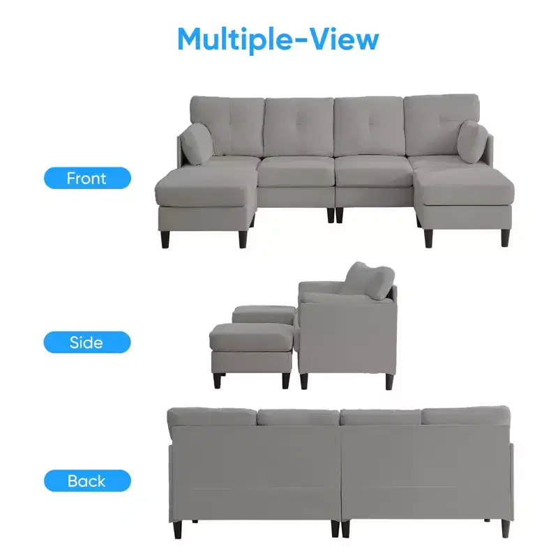 Mjkone Modular Convertible Sectional Sofa Couch, Upholstered Comfy Fabric 4-Seater Sofa with Movable Ottomans