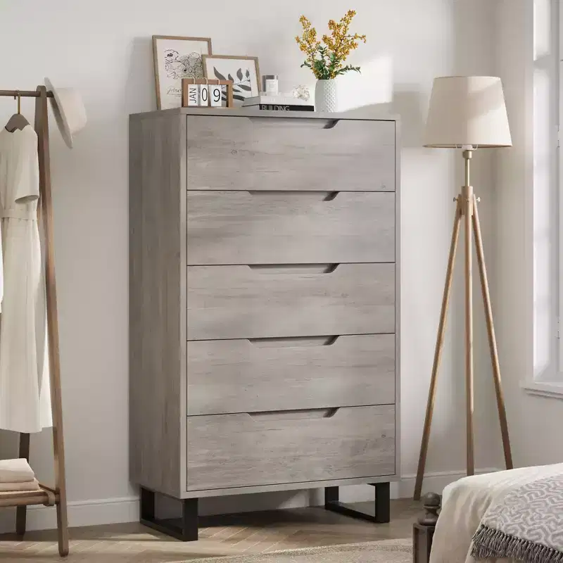 Freestanding Elegant Tall Storage Dressers with 5 Ample Drawer Space
