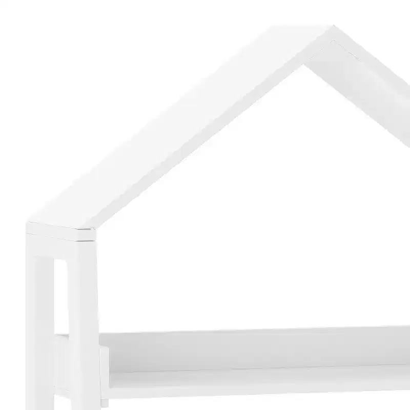 Wood Open Bookshelf with Covered Triangular Top, 4 Shelves and Squared Legs