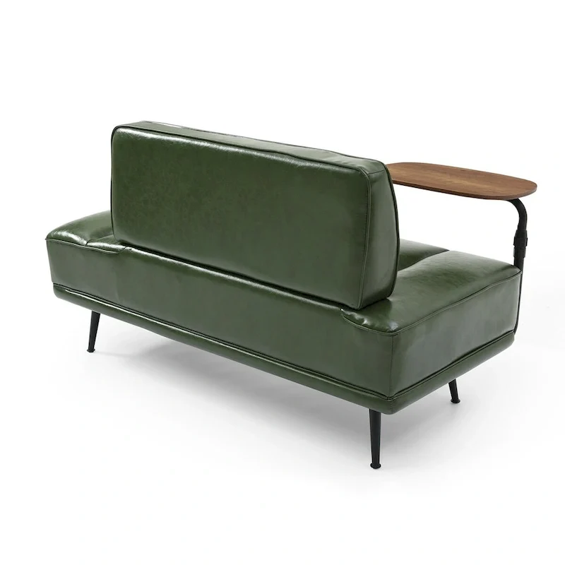 56.3Width End of Bed Bench,Faux Leather Upholstered With side table,360-degree Swivel tray couch,Entryway Ottoman,Metal Legs