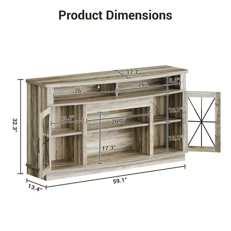 Rustic TV Stand for TVs Up to 70, 32'' Tall Media Console, TV Cabinet with Adjustable Shelves, Farmhouse Entertainment Center for Living Room