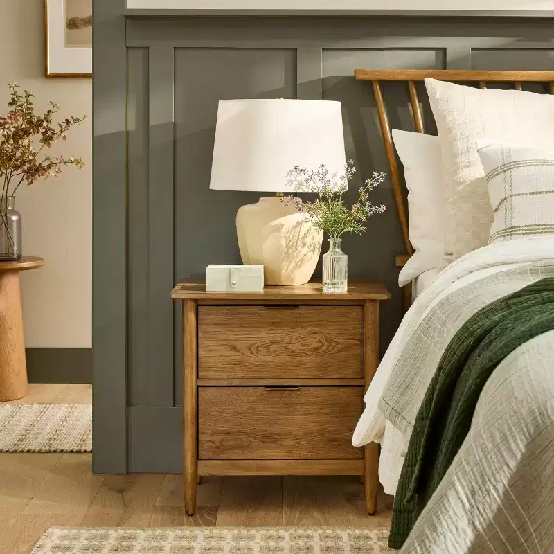 Wood and Cane 2 Drawer Nightstand Aged Oak - Hearth & Hand™ with Magnolia