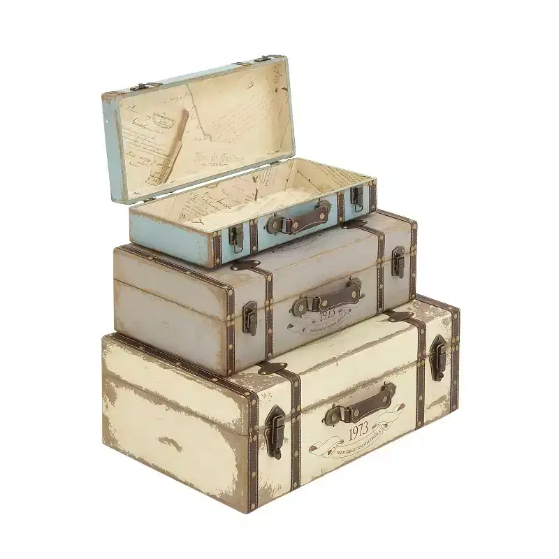 Set of 3 Farmhouse Distressed Wood Rectangular Trunks Natural - Olivia & May: Polyurethane Finish, No Assembly Required