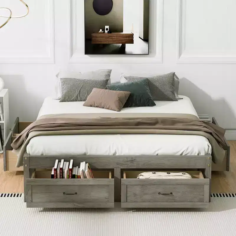 Queen Size Wood Platform Bed With 6 Storage Drawers, Easy Assembly