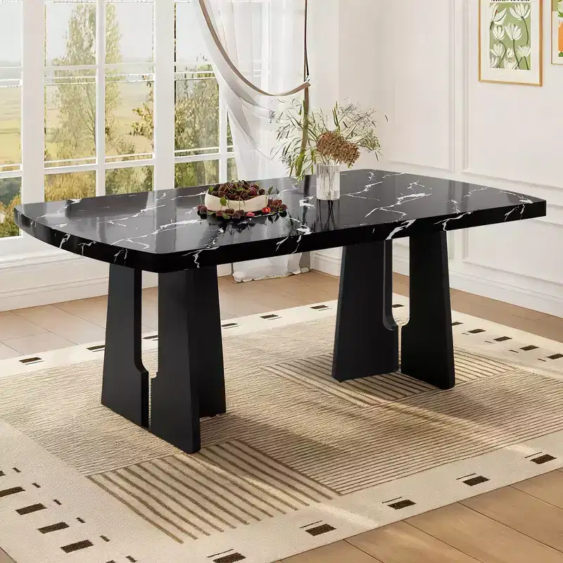 GDFStudio Hawkins 63 Modern Faux Marble Dining Table with Sturdy Geometric Legs