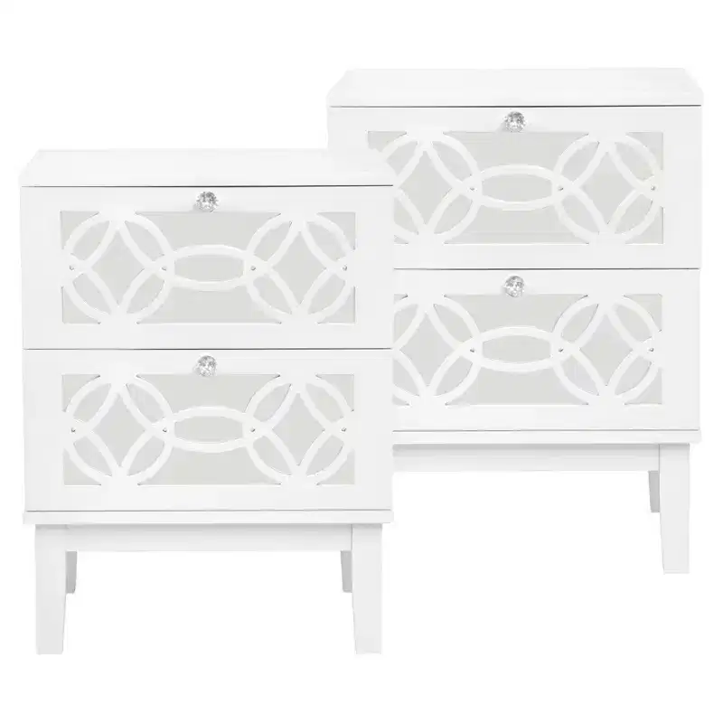 Karl Home 2-Drawer White MDF 17.72in. W Nightstands - Set of 2