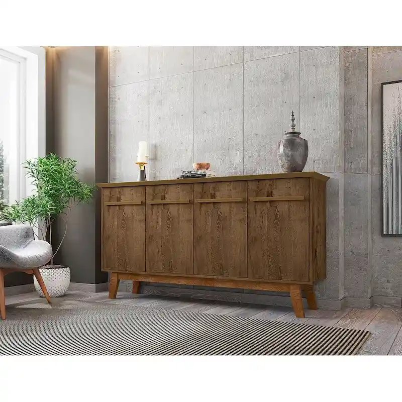62.99 Side Cabinet — Solid Wood Legs, Double-Door Design; Color Scheme: Creamy White & Cinnamon