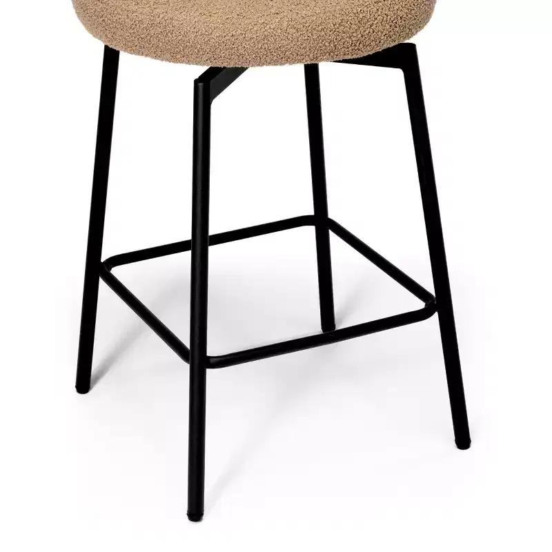 Modern Upholstered Faux Shearling Fabric Counter Height Bar Stools with Back (Set of 2