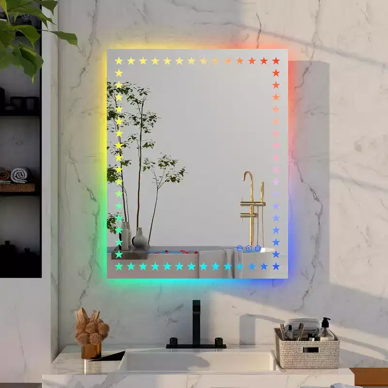 32 x 24 Inch Bathroom Mirror with RGB Backlighting, White Front Light, Anti-Fog, Memory Function, Wall Mounted