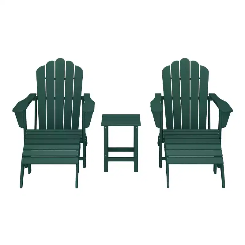 WestinTrends Highland 5-Piece Adirondack Chair with Folding Ottoman and Table Set, Dark Green