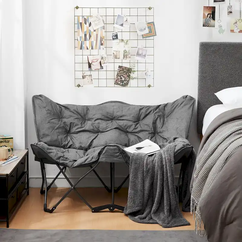 Heathered Navy / Gray Foldable 2-Seat Butterfly Chair