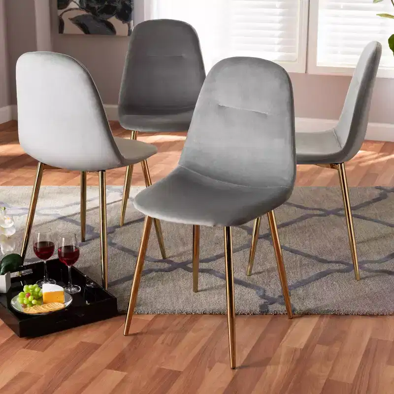Set of 4 Elyse Velvet Upholstered Metal Dining Chairs - Baxton Studio