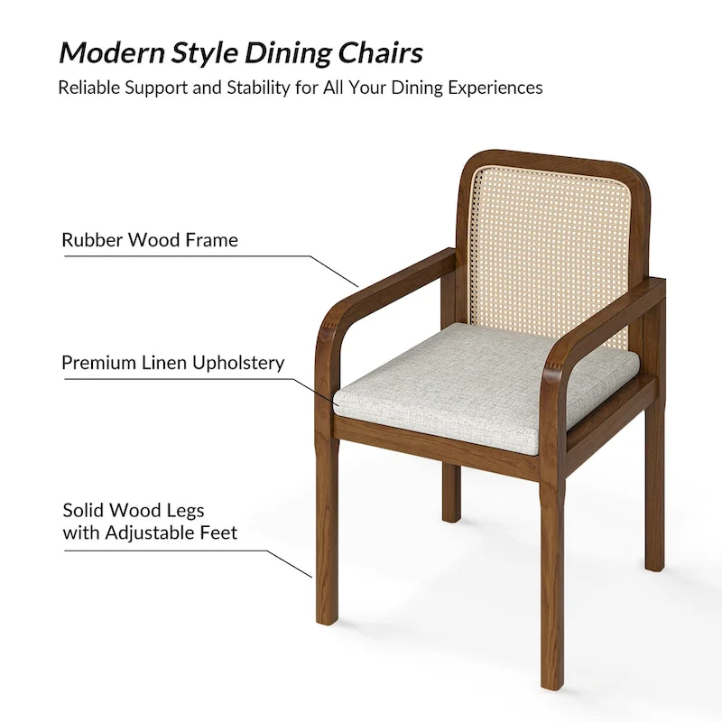 Modern Rattan Back Dining Chair with Removable Cushion | Boho Style | Set Available
