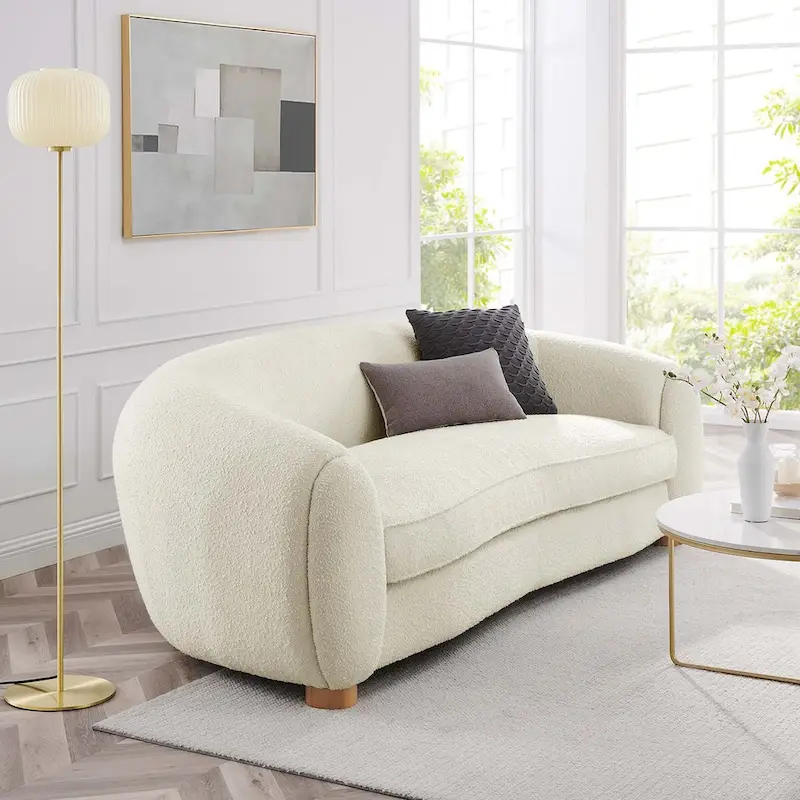 Contemporary Boucle Upholstered Sofa with Dense Foam and Beech Wood Legs