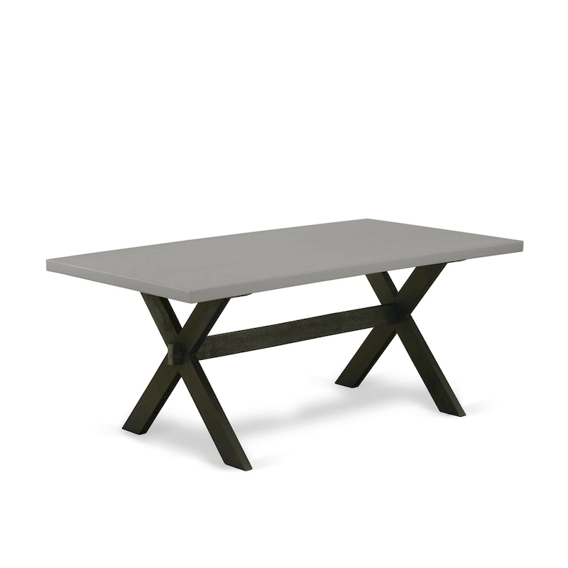 East West Furniture Dining Set- a Dining Table and Black Pu Leather Parson Chairs, Wire brushed Black.(Pieces Options)