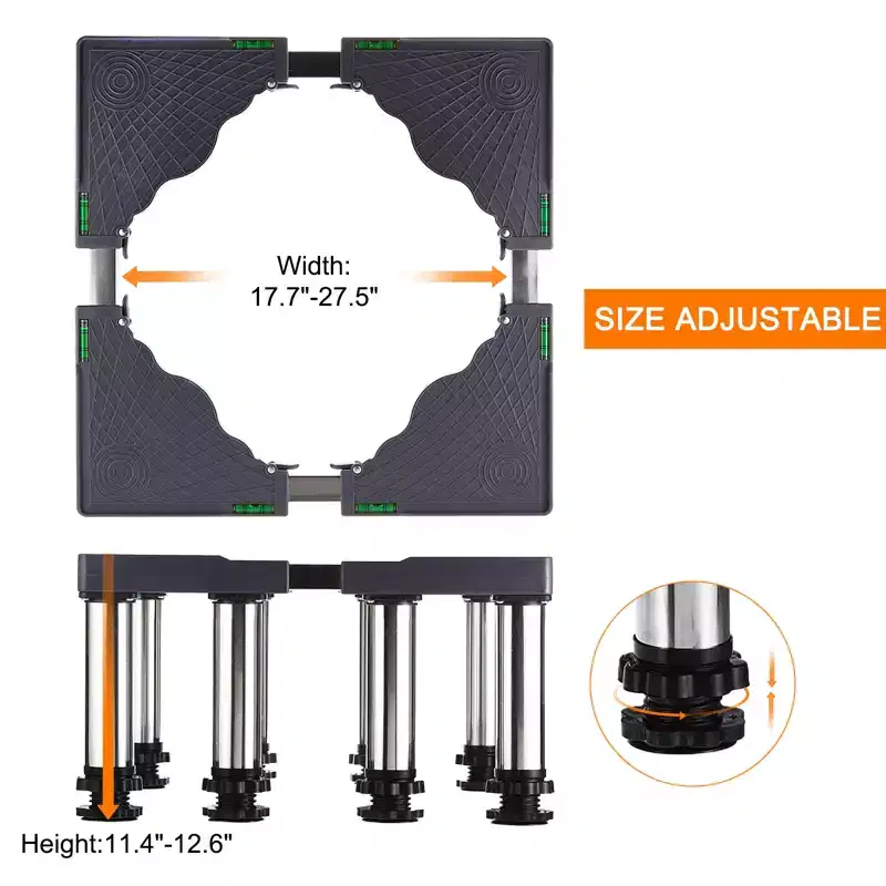 Adjustable Mini Fridge Stand with 8 Anti-Vibration Feet, Stainless Steel