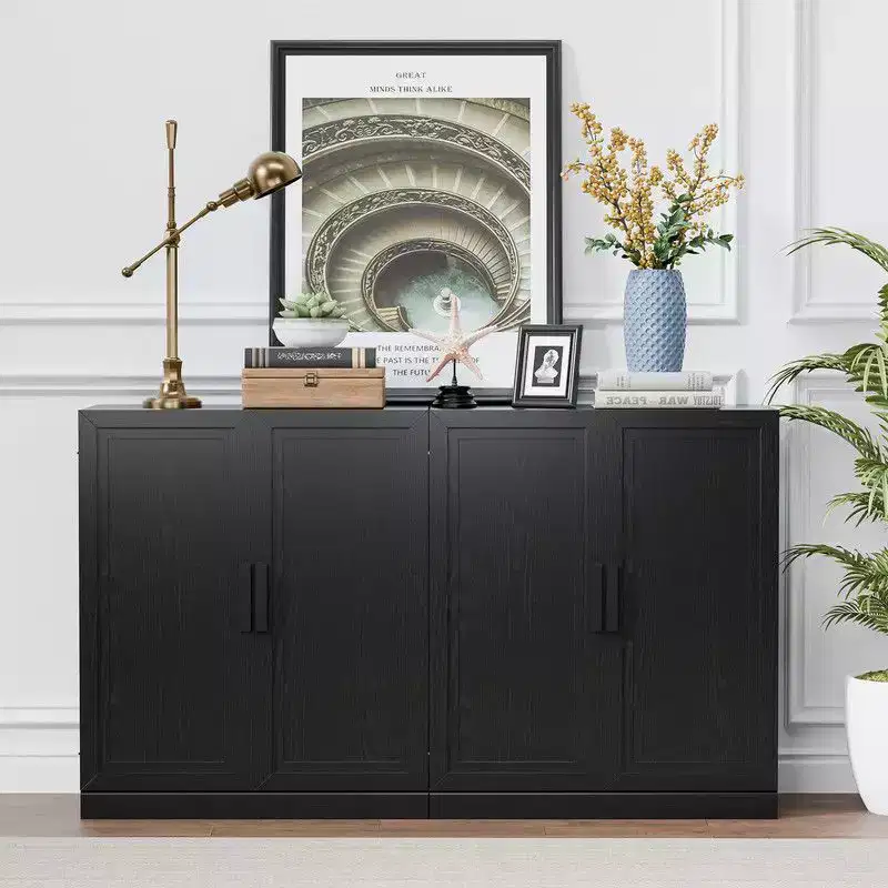 62 W x 36 H Sideboard Buffet Cabinet Farmhouse Kitchen Pantry Cabinet with Adjustable Shelves for Kitchen Dining Room Living Room Black