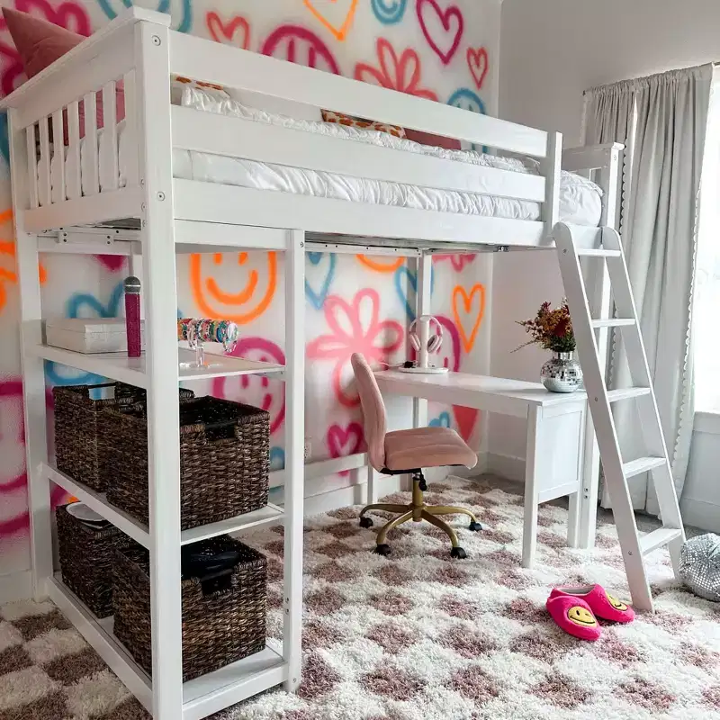 Max & Lily Loft Bed, Solid Wood Twin High Loft Bed with Bookcase and Desk for Kids