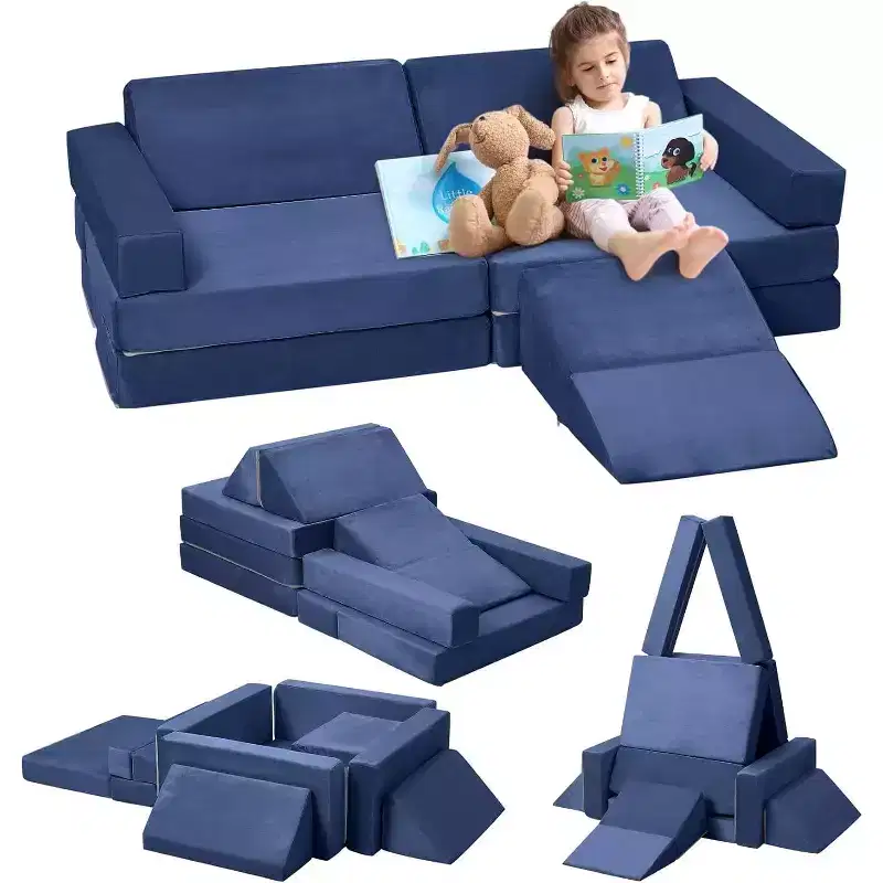 Climbing Indoor Sofa, 12 Pcs Modular Play Couch with Square Ball Pit & Climbing Slope, Cushion Play Set