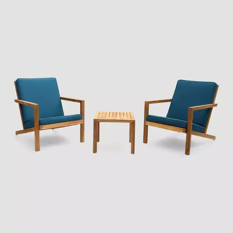 Leah 3pc Acacia Wood Chat Set: Outdoor Seating with Cushions - Christopher Knight Home