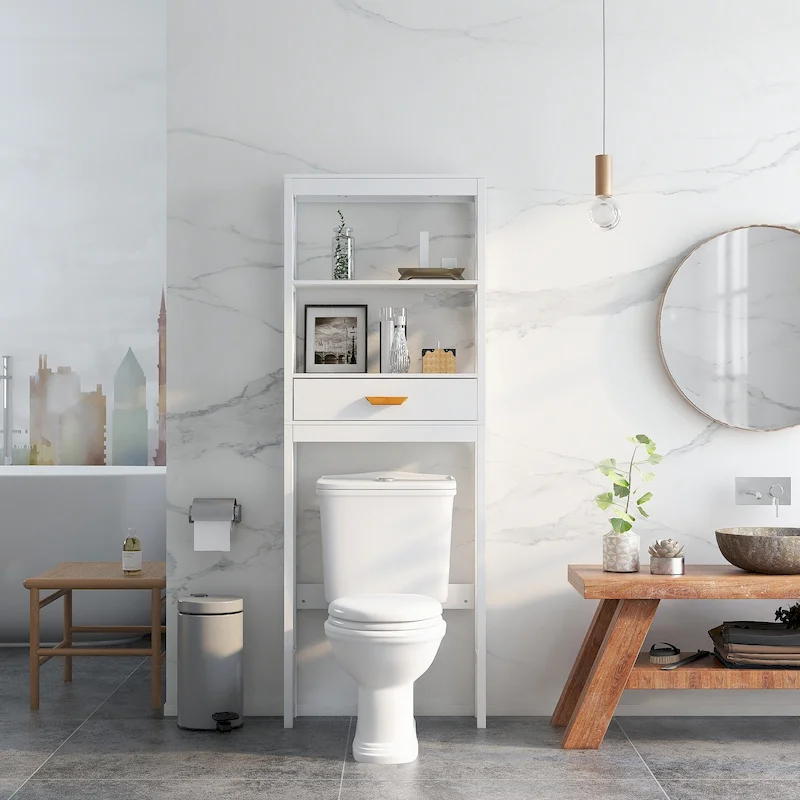 Over-Toilet Storage Cabinet with Drawer and 2 Open Shelves