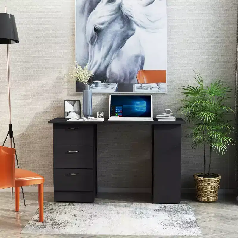 47 Modern Home Office Computer Desk Bookcase Combo Writing Table Workstation with 3 Drawer and Storage Shelf