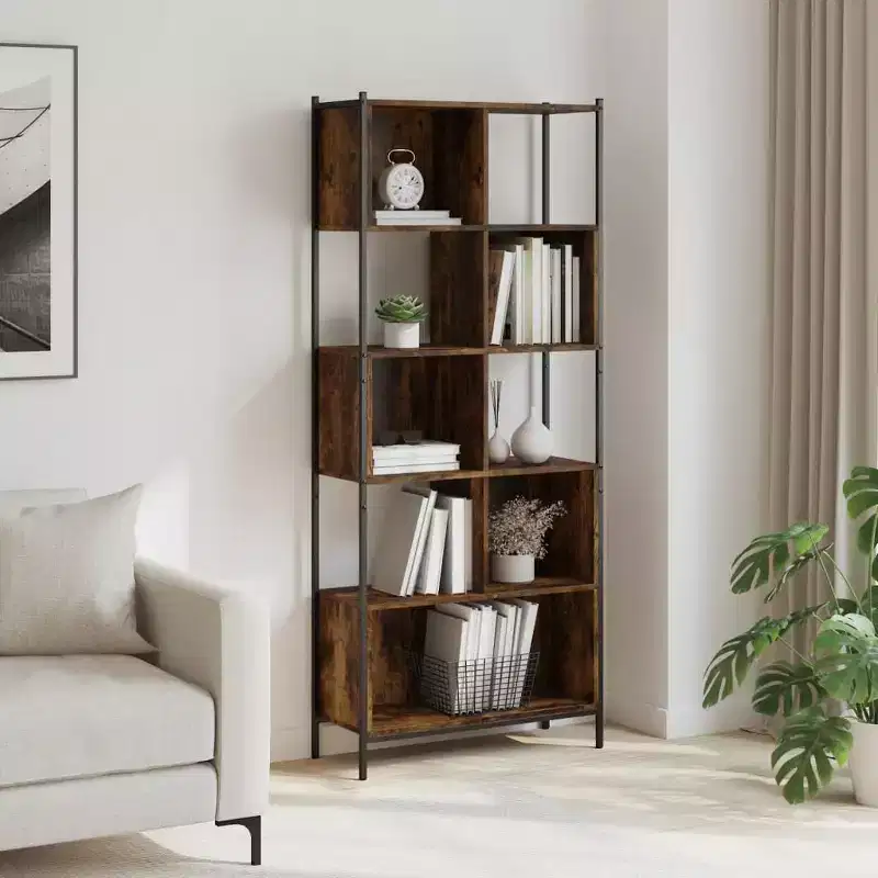 Bookcase Standing Bookshelf for Office Living Room Engineered Wood - Smoked Oak