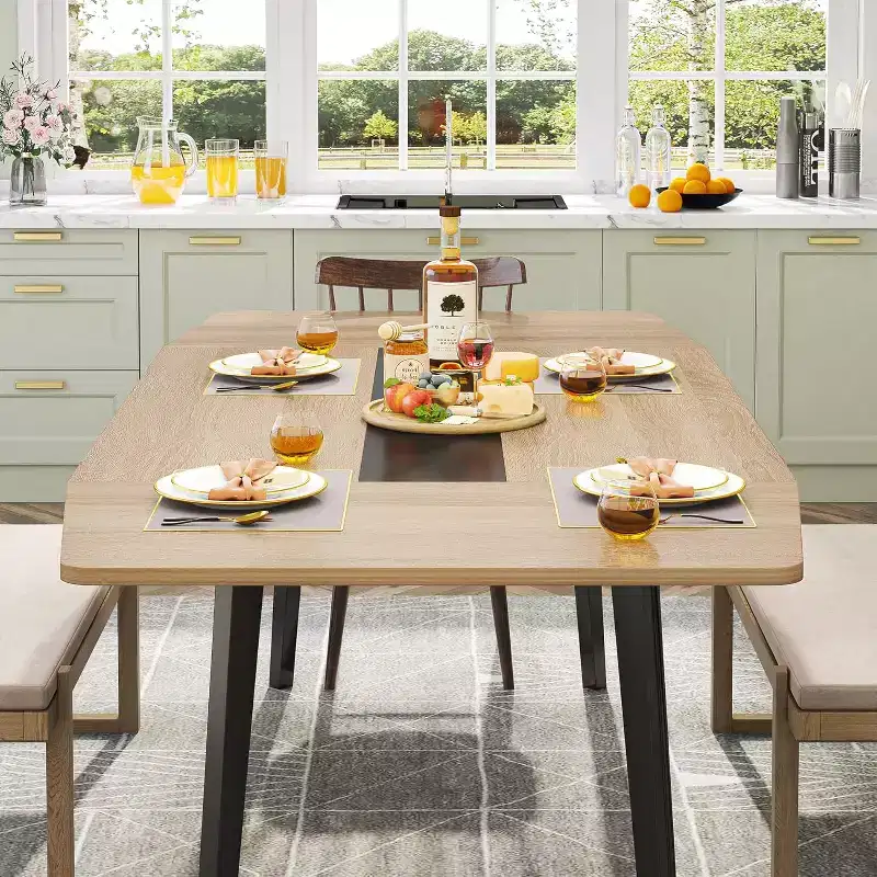 70.8 Boat-Shaped Dining Table for 6-8 People, Industrial Kitchen Table, Large Wood Dining Room Table for Kitchen, Family Gathering