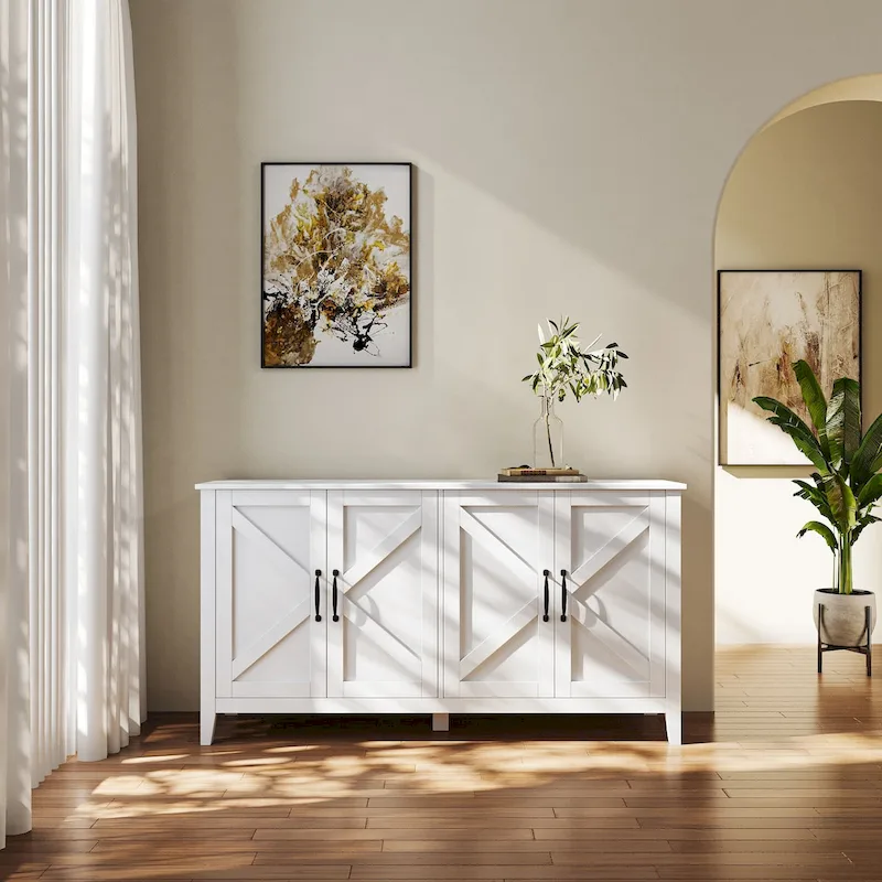 Cabinet with 4 Doors and 4 open shelgves,Freestanding Sideboard Storage Cabinet Entryway Floor Cabinet