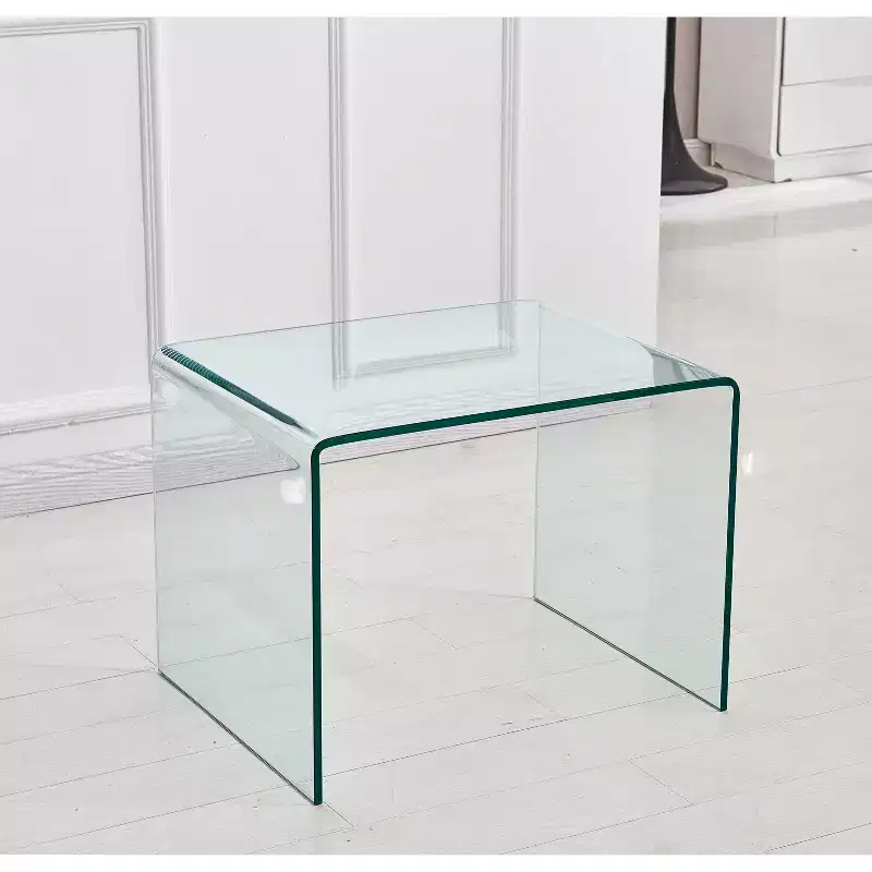 Tempered Bent Glass End Table, Modern Transparent Side Table for Living Room