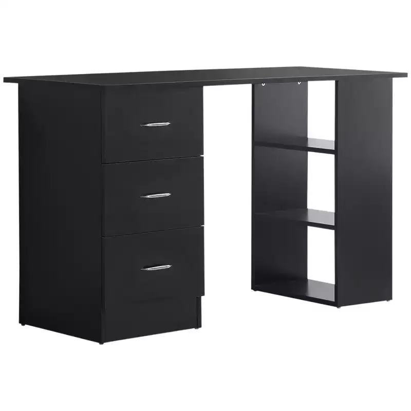 HOMCOM 47 Modern Home Office Computer Desk Bookcase Combo Writing Table Workstation with 3 Drawer and Storage Shelf - White