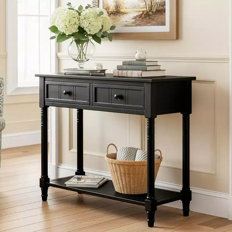 Classic Console Table with Storage Drawers and Bottom Shelf-ModernLuxe