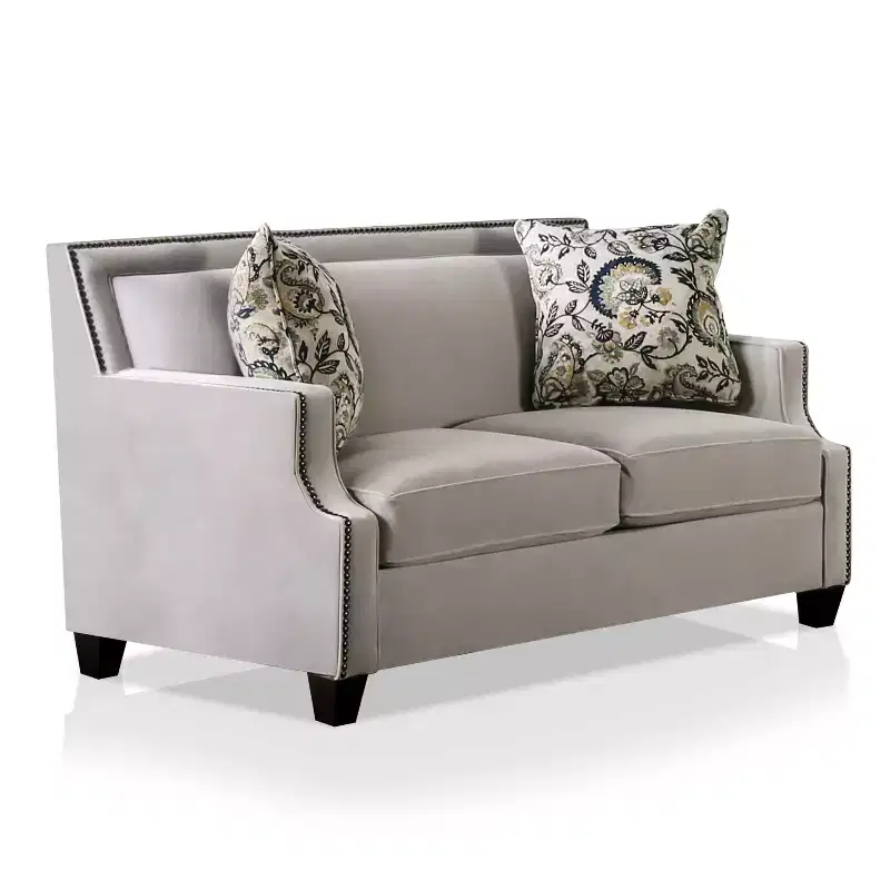 Creation Velvet Upholstered Loveseat Light Gray/Navy - Furniture Of America