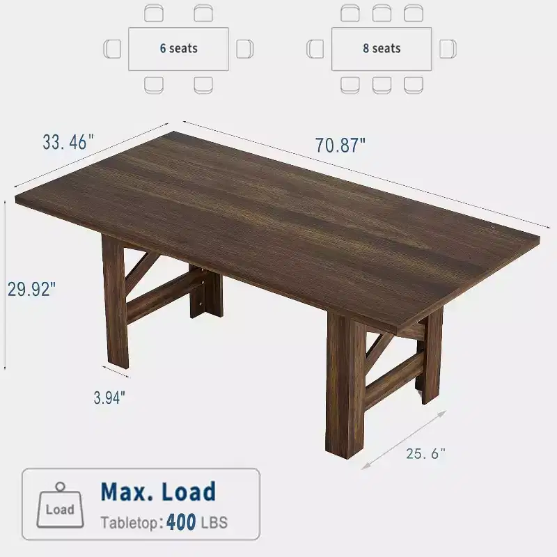 71 Inch Dining Table for 6 People,Large Rectangular Kitchen Table W/Thick Sturdy Frame,Farmhouse Dining Room Tables