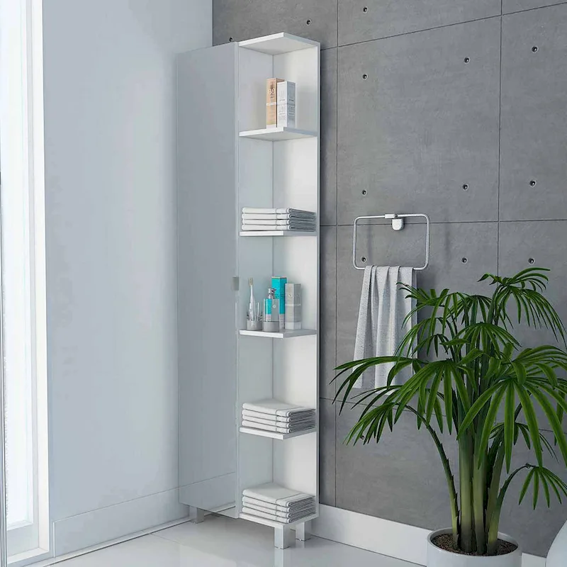 FM Furniture Los Angeles Mirror Linen Cabinet with 5 Open Shelves