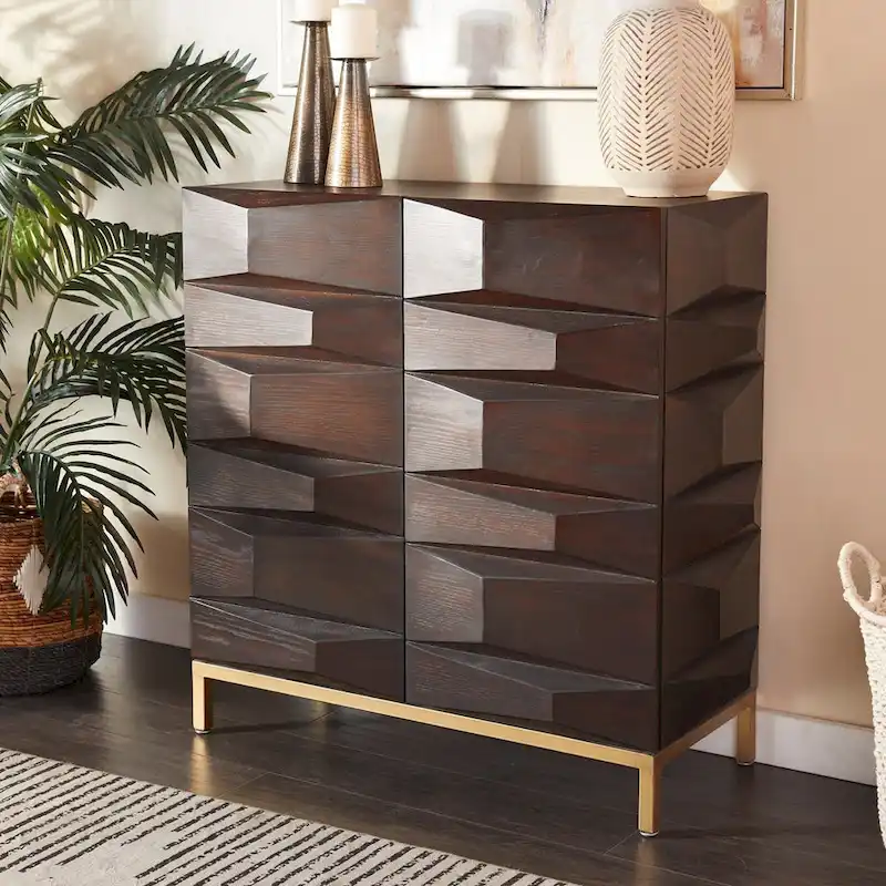 Wooden Geometric Cabinet with 1 Shelf and 2 or 4 Doors - Brown