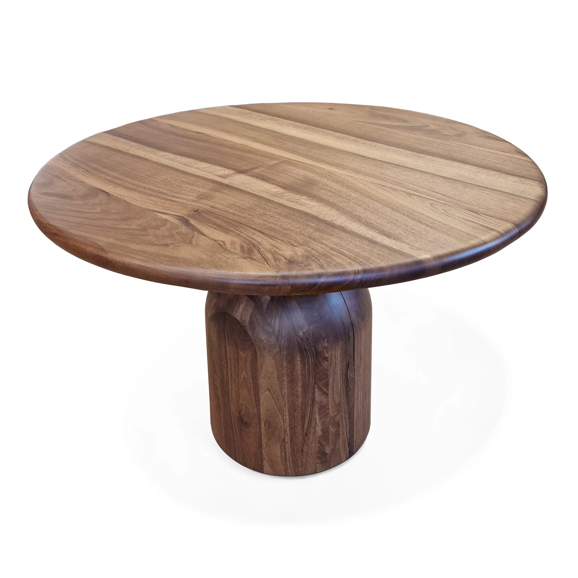 Round Walnut Dining Table - This luxurious round dining table - expertly handcrafted from premium solid European walnut - epitomizes