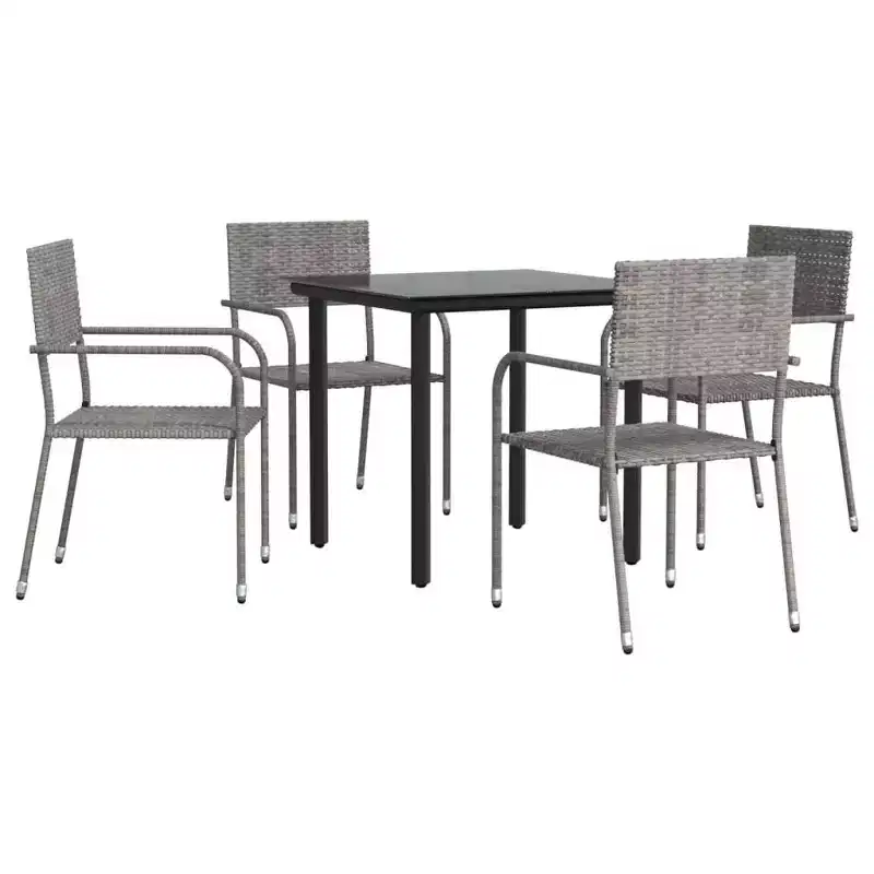 vidaXL Patio Dining Set Table and Chair Gray and Black Poly Rattan and Steel - 31.5 Table Length 4 Items