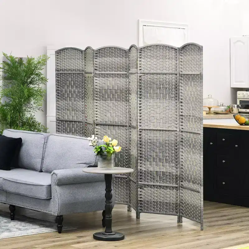 MAYEERTY 6 Panel Room Divider Folding Privacy Screen Hand Woven Freestanding Wall Partition for Home Office Mixed Gray