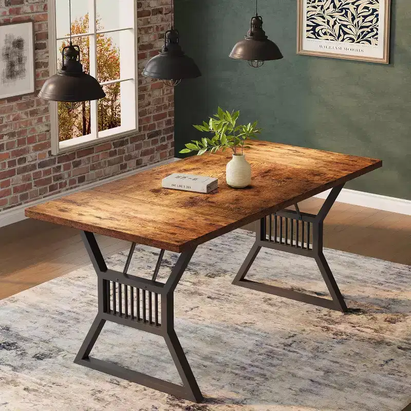 70.8 Inch Dining Table Set for 4-6,Kitchen Dinner Table with Heavy Duty Metal Legs,Farmhouse Wooden Eating Table for Lining Room,Home-No Chair