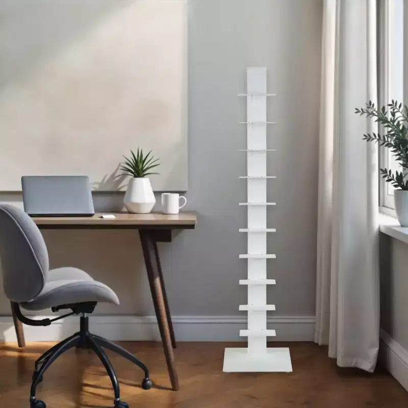 HomeRoots 60 White Metal Ten Shelf Modern Tower Bookcase