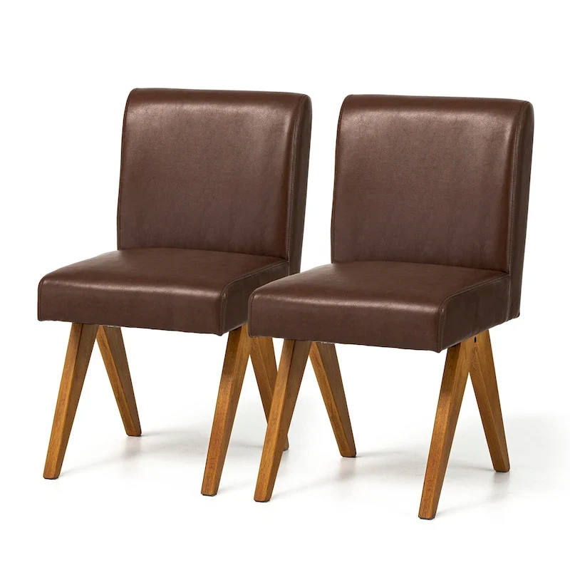 Faux Leather Upholstered Dining Chairs with V-Shaped Wood Legs