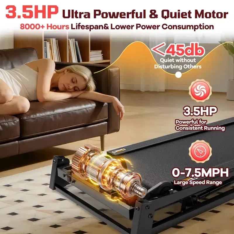 3.5HP Folding Treadmill for Home/Office, 3-Level Incline, 7.5 MPH,64 Programs, FREE Courses&APP Control, Heart Rate Monitor,Jogging walking treadmill