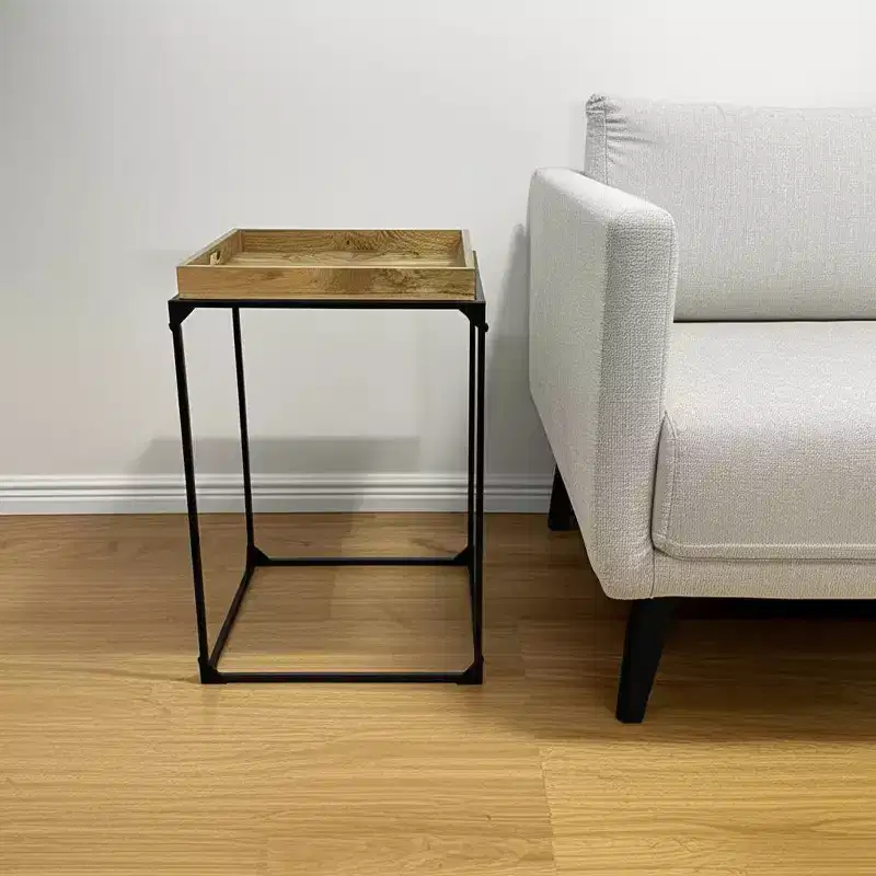 HomeRoots 29 Natural and Black Solid Wood and Iron Square Frame End Table