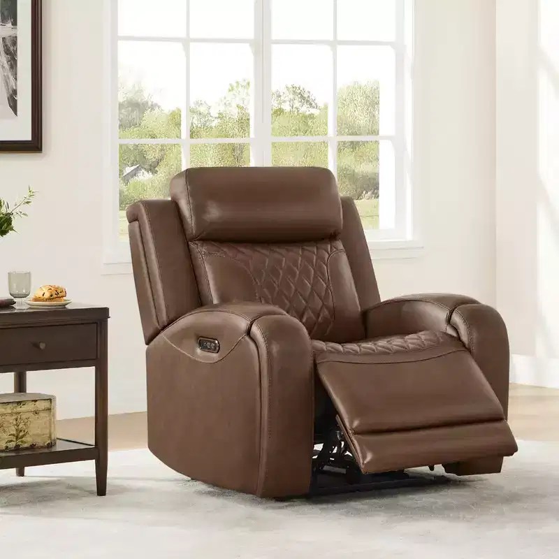 Leather Dual Motor Power Lay Flat Recliner with Power Headrest