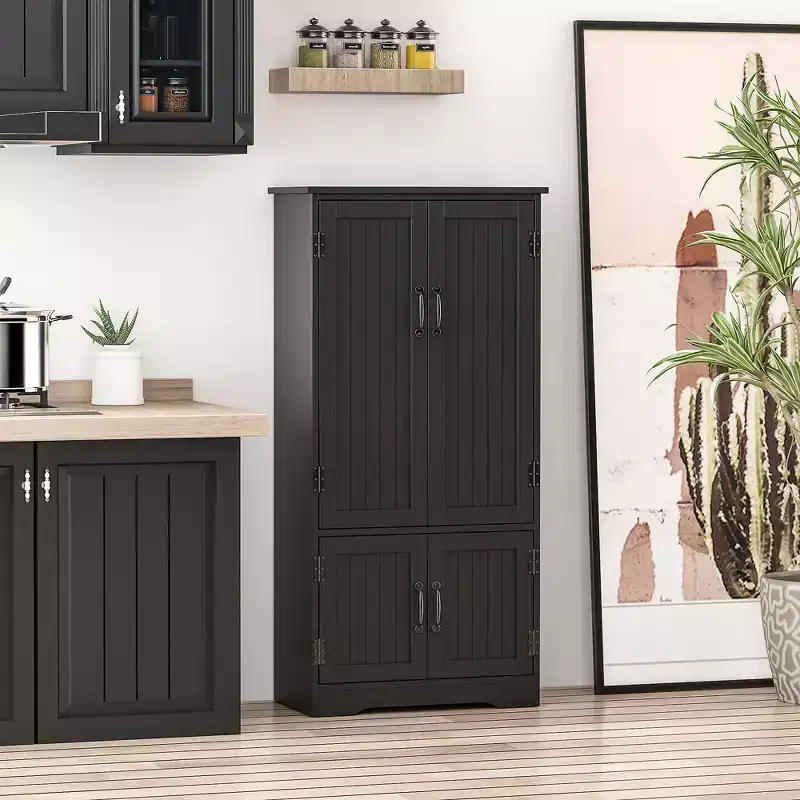 Accent Floor Storage Cabinet Kitchen Pantry with Adjustable Shelves and 2 Lower Doors
