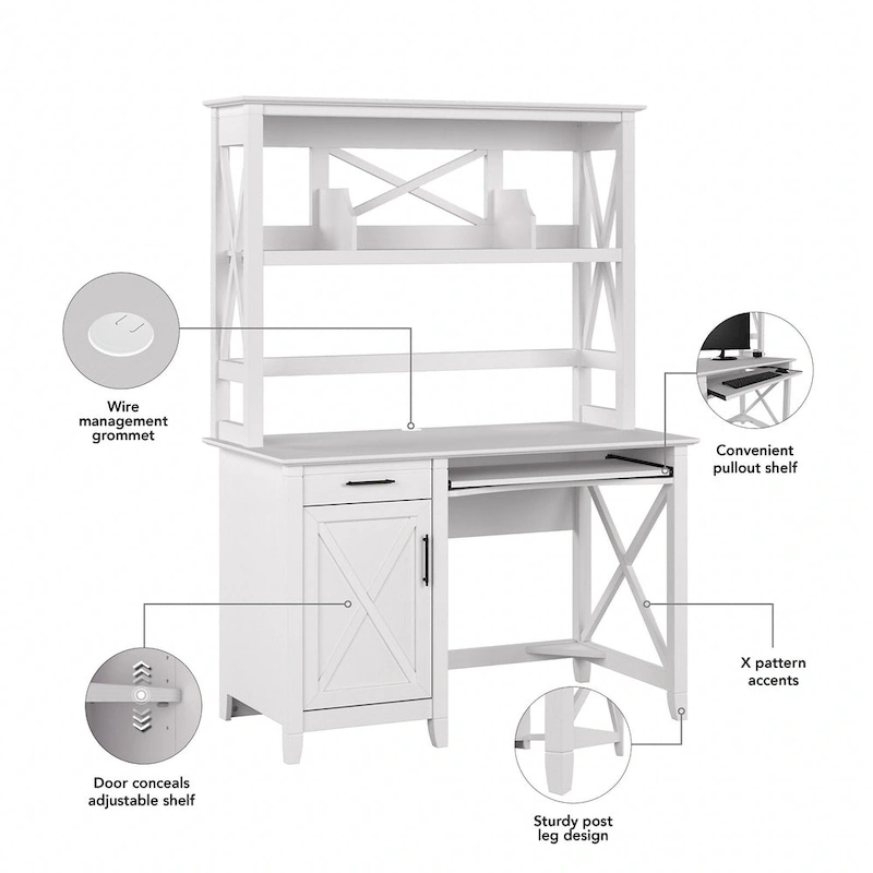 Key West 48W Small Computer Desk with Hutch by Bush Furniture