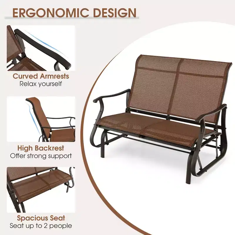 Costway 2-Person Patio Swing Glider Bench Loveseat Rocking Chair High Back Deck