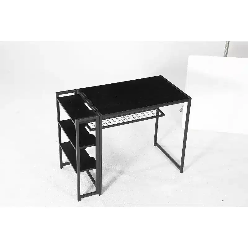 35-inch folding coffee table/computer desk with storage shelves, space-saving, sturdy and durable, no assembly required.